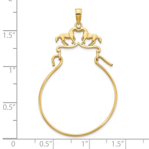 14k Yellow Gold Equestrian Horse Charm Holder Necklace Charm Pendant